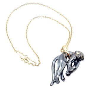 Authentic Panthere de Cartier Panther 18k Yellow Gold & Silverium Necklace Paper
